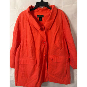 LANE BRYANT Plus Size 28 Linen Blend Boxy Swing Jacket Spring Coral Retro Style